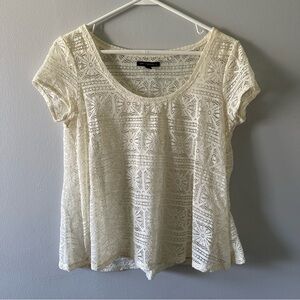 American Eagle Outfitters Cream Lace Short Sleeve Top
